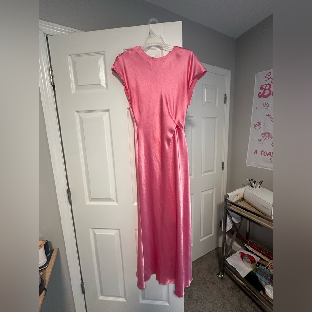 Antonio Melani myla short sleeve drapey satin maxi dress
